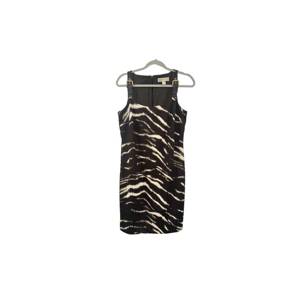 Michael Kors Zebra Print Sheath Dress Gold Buckle Detail Size M - Picture 3 of 12